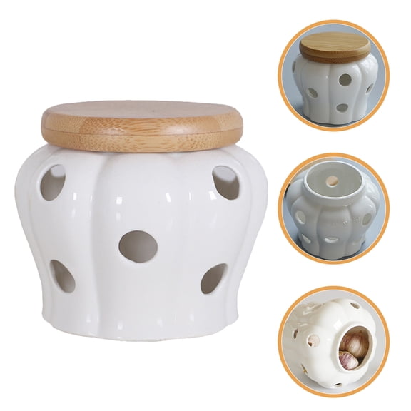 SOPOTUTU White Ceramic Garlic Keeper Jar for Garlic Storage and Flavor Preservation, Airtight Kitchen Container
