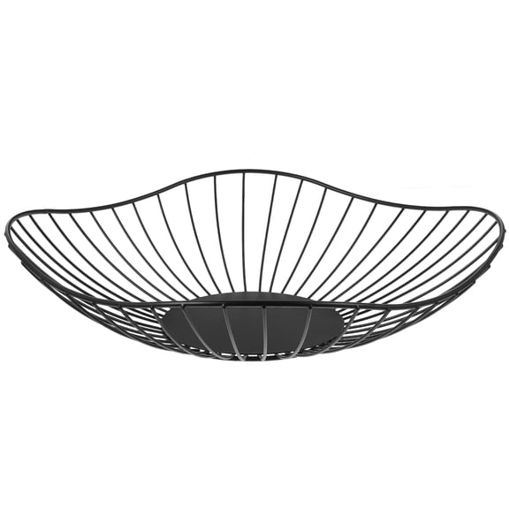 EXHUMKY Black Metal Wire Fruit Basket - Round Kitchen Storage Organizer for Fruits and Vegetables