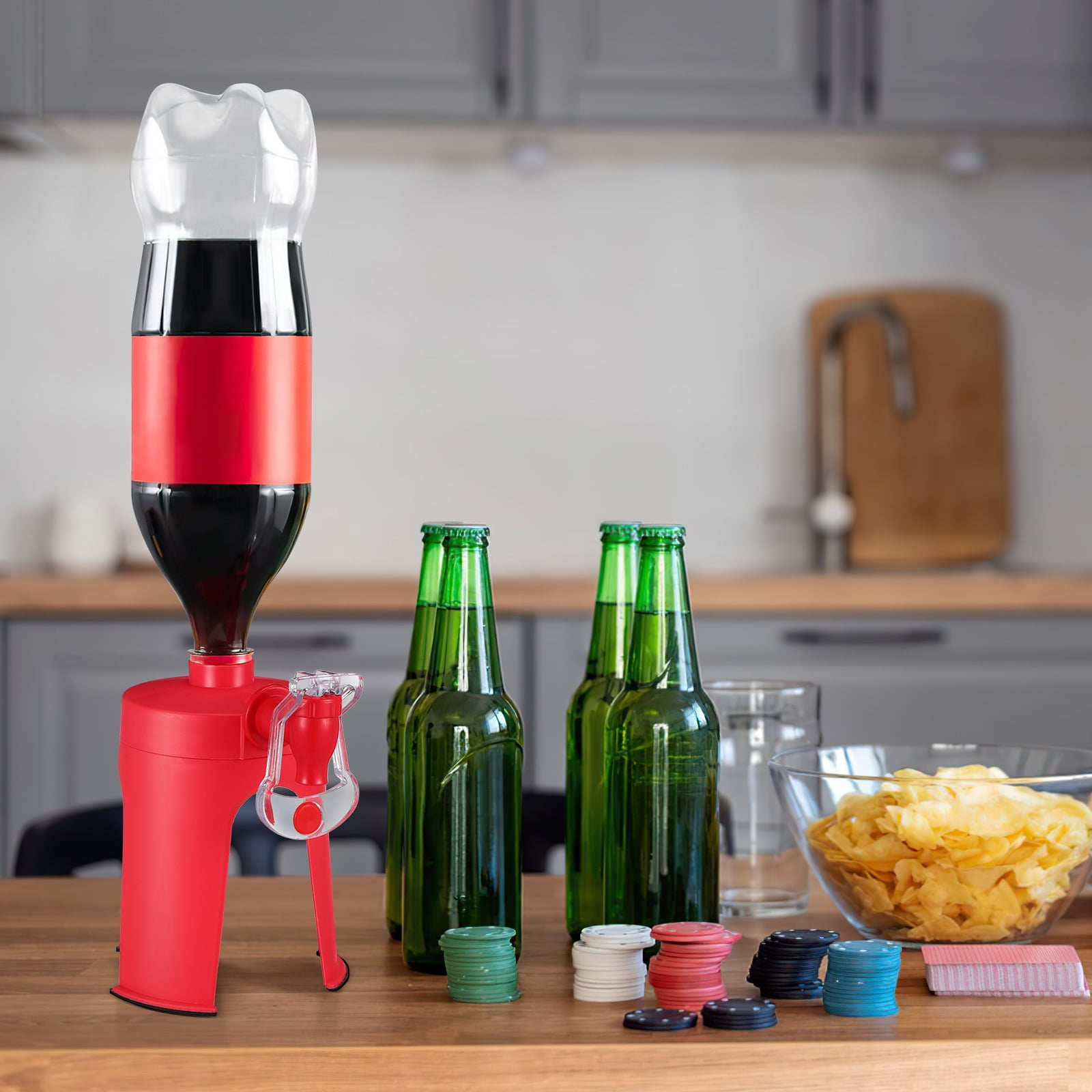 HEMOTON Creative Soda Dispenser with Faucet Red Color Plastic Stand for 2-liter or 1-liter