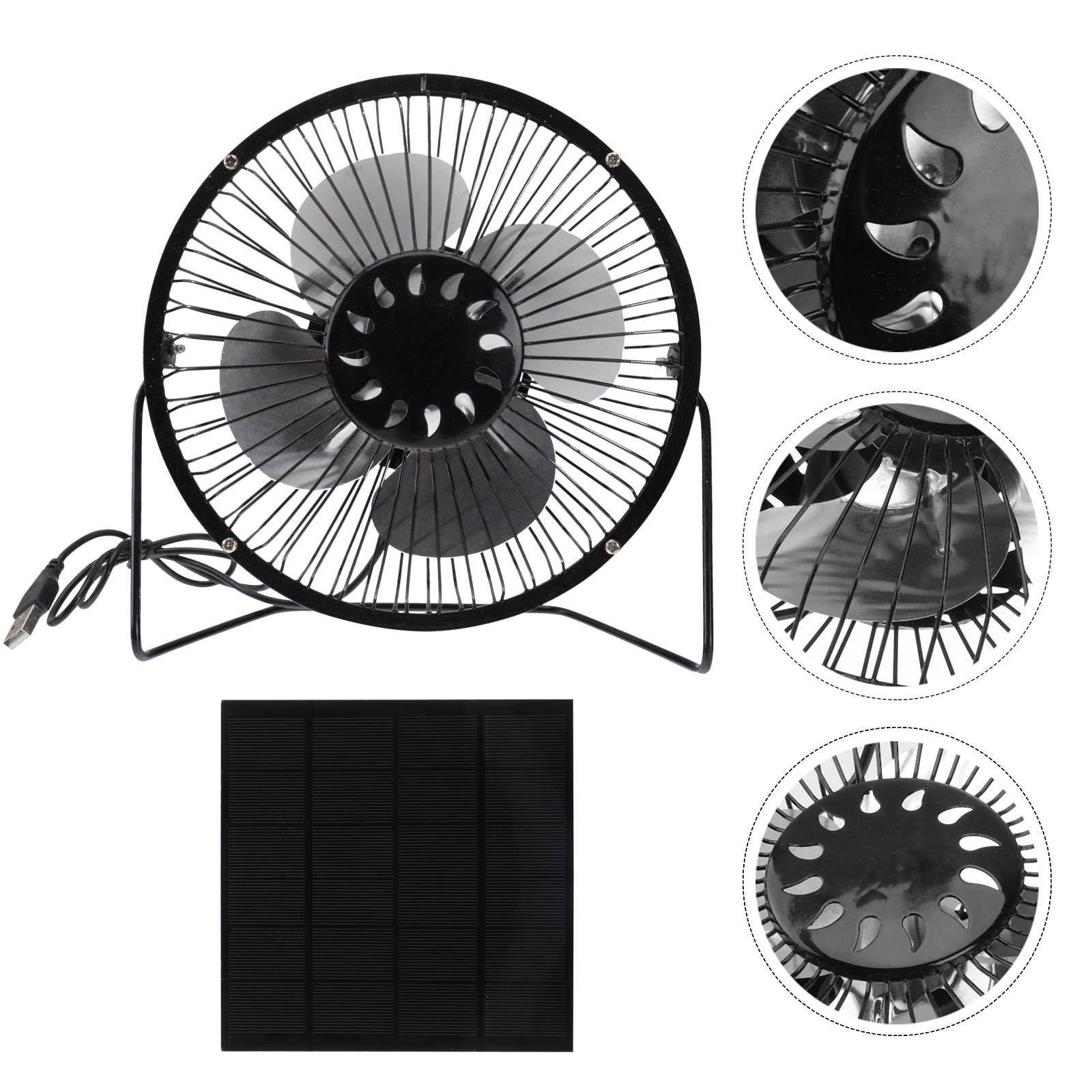 HEMOTON  Solar Powered Fan USB Office Room Oscillating Rechargeable Black