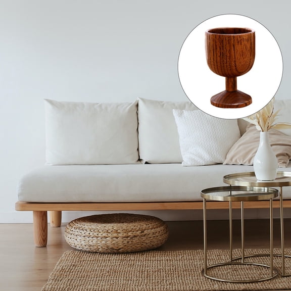 EXHUMKY 1Pc Brown Wooden Wine Glass Polished Solid Wood Cup for Festival Or Wedding Use
