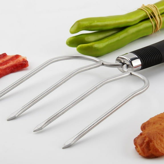 HEMOTON Stainless Steel Turkey Fork for BBQ with Four Prongs Black Lifter Tools Set of 2