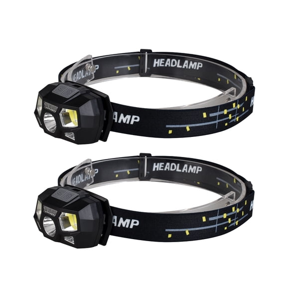 Phenofice Headlamp Cob Led Headlamp Black Camping Light 2Pcs 2.4*1.8in