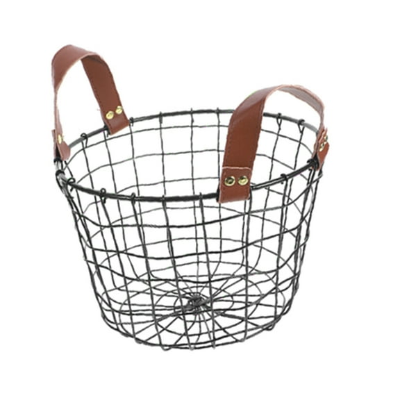 HEMOTON Table Top Metal Wire Mesh Basket Round Firewood Storage Basket With Handle Laundry Basket Utility Storage Bin Book Toys Organizer For Home Kitchen S