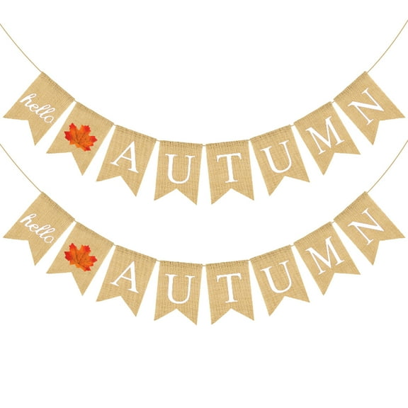 HEMOTON Thanksgiving Party Banner with Maple Leaves Printed on Premium White Linen Swallowtail Shape 70 Characters