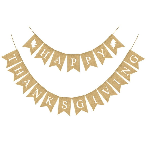 HEMOTON Thanksgiving Pull Flag Fall Party Bunting Linen Banner Burlap Plain