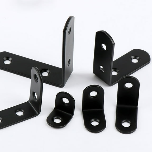 HEMOTON Thickened L-shaped Corner Braces for Home Use 12PCS Black Stainless Steel Right Angle Brackets with