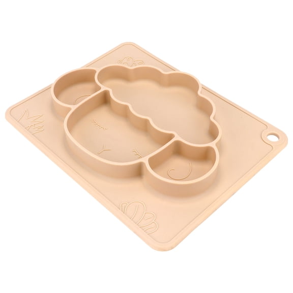 HEMOTON Toddler Food Plate with Suction Base Made of Soft Silicone Beige Color Fits Smooth Surfaces 7.87 Inches