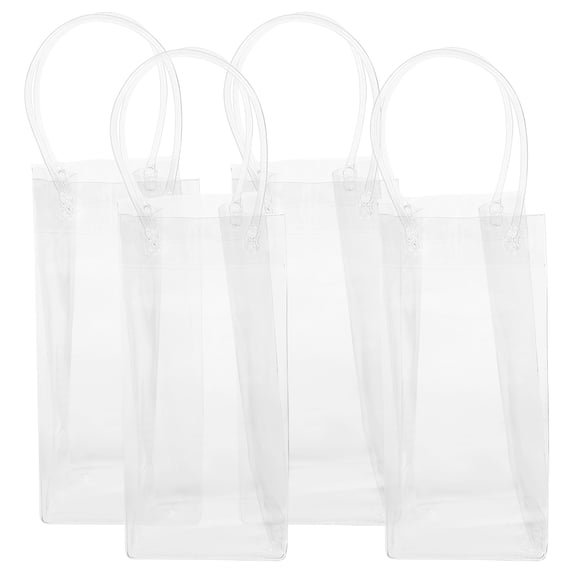 HEMOTON Transparent PVC Wine Bottle Bags for Storage Use Durable Waterproof Portable Handheld Clear Bags 4 Pieces