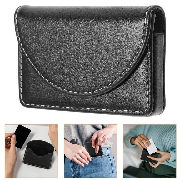 HEMOTON Black Leather Business Card Holder for Travel with Portable Design and Protection 4.3 x 3.1 inches