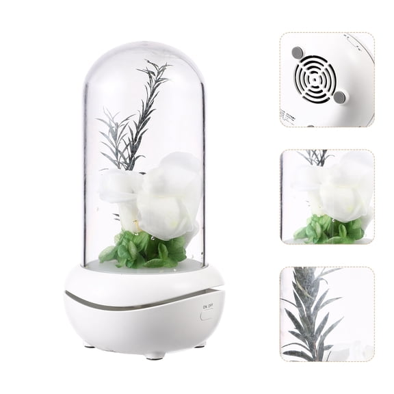 HEMOTON USB Charging Diffuser LED Humidifier and Purifier with Eternal Flower Design Night Light Aromatherapy for Home Decoration White Rose