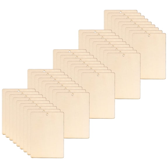 HEMOTON Unfinished Wood Tags with Hole for DIY Crafts and Decor Light Beige Wooden Cutout Shapes