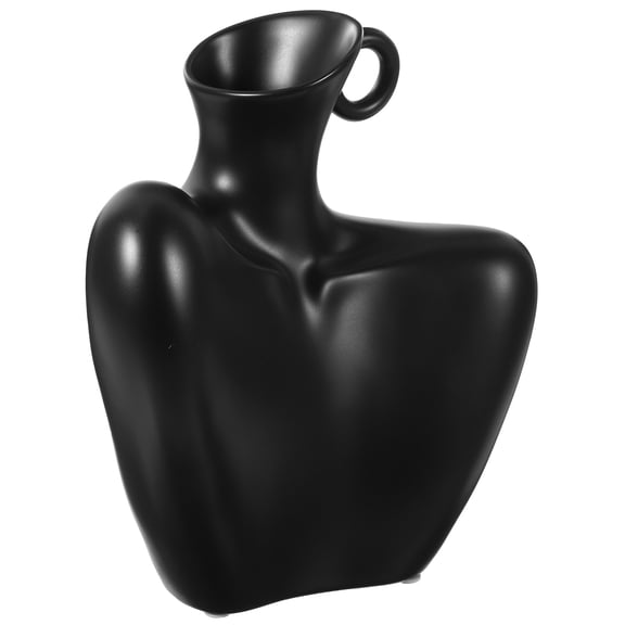 HEMOTON Unique Ceramic Vase for Flower Arrangement and Decoration Black Minimalist Design 7.5 inch
