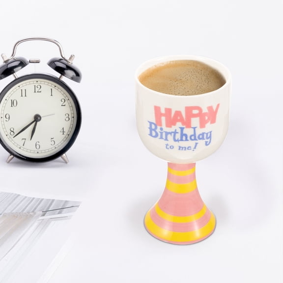 HEMOTON Unique Wine Glass Creative Ceramic Footed Cup Birthday Gift Cup Happy Birthday Goblet