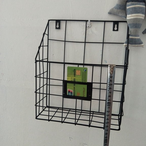 HEMOTON Wall Mounted Rack Multifunctional Hanging Storage Shelf Black Magazine Rack Book Newspaper Storage Basket Rack