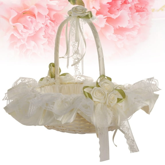 SOPOTUTU Romantic Flower Wedding Basket Fabric Decorative Basket for Wedding Ceremony and Party
