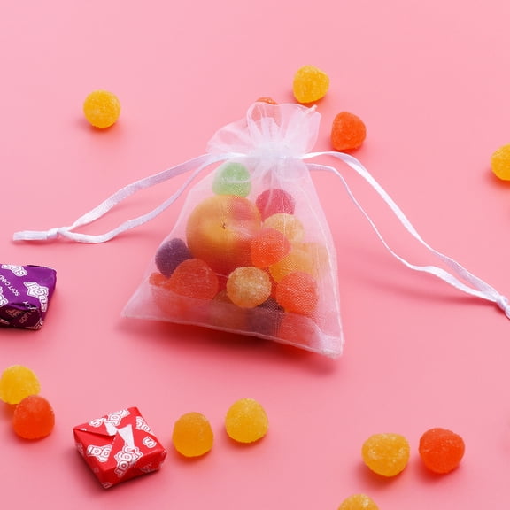 HEMOTON White Organza Drawstring Gift Bags for Candy Storage Use Pretty and Durable 7x9cm