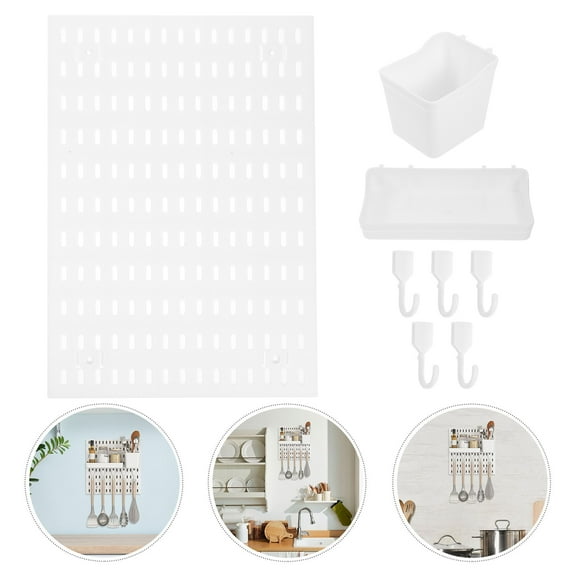 HEMOTON White Plastic Pegboard with Hooks for Storage No Drilling Needed 1 Set