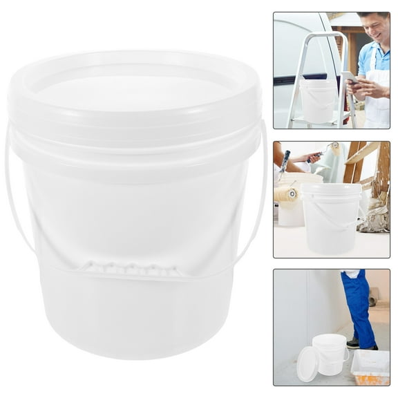 HEMOTON White Plastic Storage Bucket with Handle and Sealed Cover for Home 5 Gallon