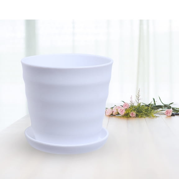 HEMOTON White Resin Planter Set with Tray for Small Plants and Flowers, Ideal for Garden, 5 Pieces