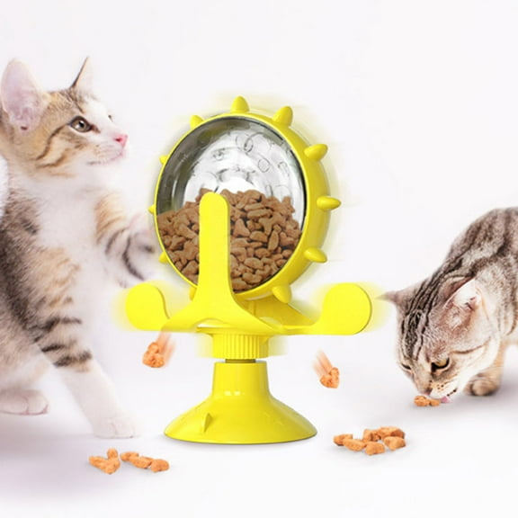 HEMOTON Windmill Cat Toy Feeding Dispencer Feeder Exercise Dispensing Yellow