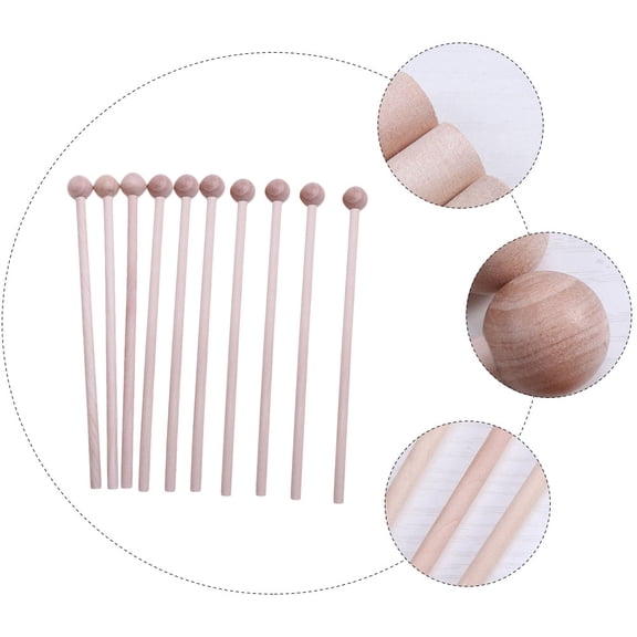 HEMOTON Wood Music Mallets for Instrument with Long Handle and End Pure Wooden Craft Light Brown