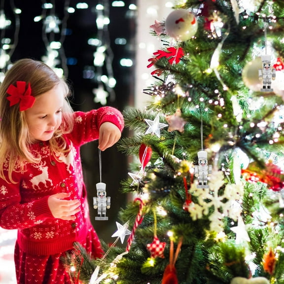 HEMOTON Wooden Christmas Ornament Nutcracker Soldier Pendant for Home Decor Silver 6pcs