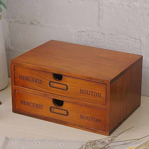 DEEPCRAFF Small Drawer Storage Desktop Organizer With Drawers Light Brown Wood 1Set 9.6X6.9X5.1In
