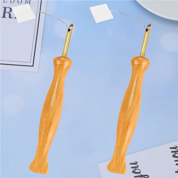HEMOTON Wooden Handle Embroidery Needle with Threader for Easy Sewing and Crafting Light Brown 2 Punch Needles 2 Threaders