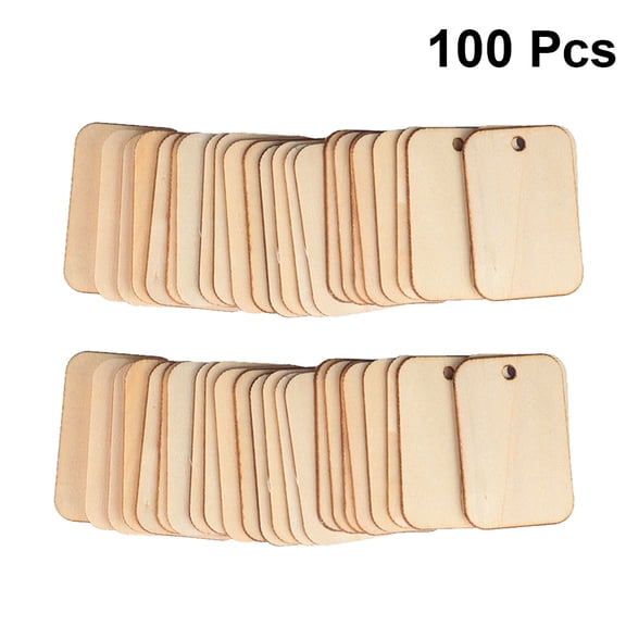 HEMOTON 100 Pcs Wooden Hanging Tags with Rope for Wedding Decorations, Khaki Color Rustic Party Favor Labels