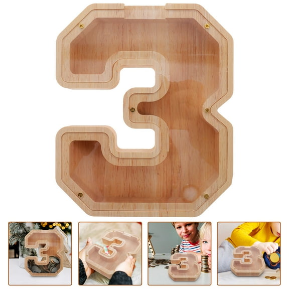 HEMOTON Wooden Piggy Bank for Storage Cute Chocolate Digital Coin Bank Portable Money Saving Box 4.5"x3.2"