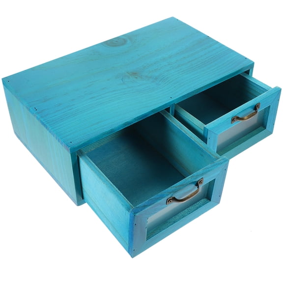 EXHUMKY Desk Box Wood Countertop Storage Cabinet Organizer Mediterranean Blue 1Pack