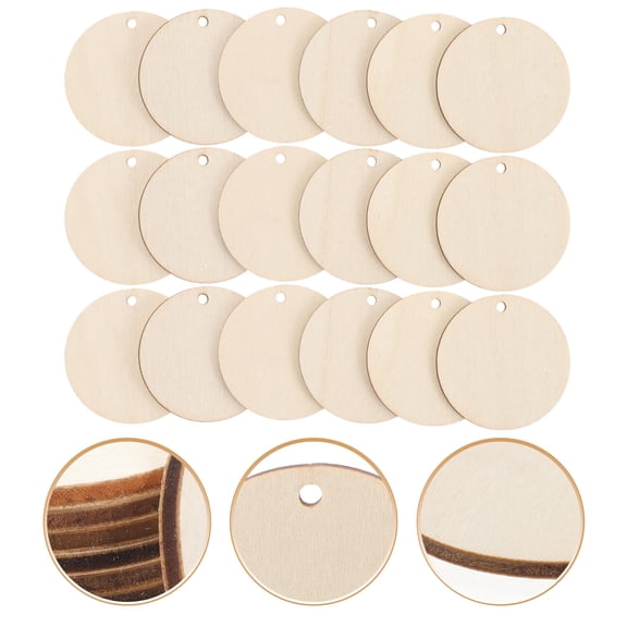HEMOTON Wooden Slice with Hole for Craft Ideal for DIY Projects and Home Decoration 4cm Round Beige Wood Pieces