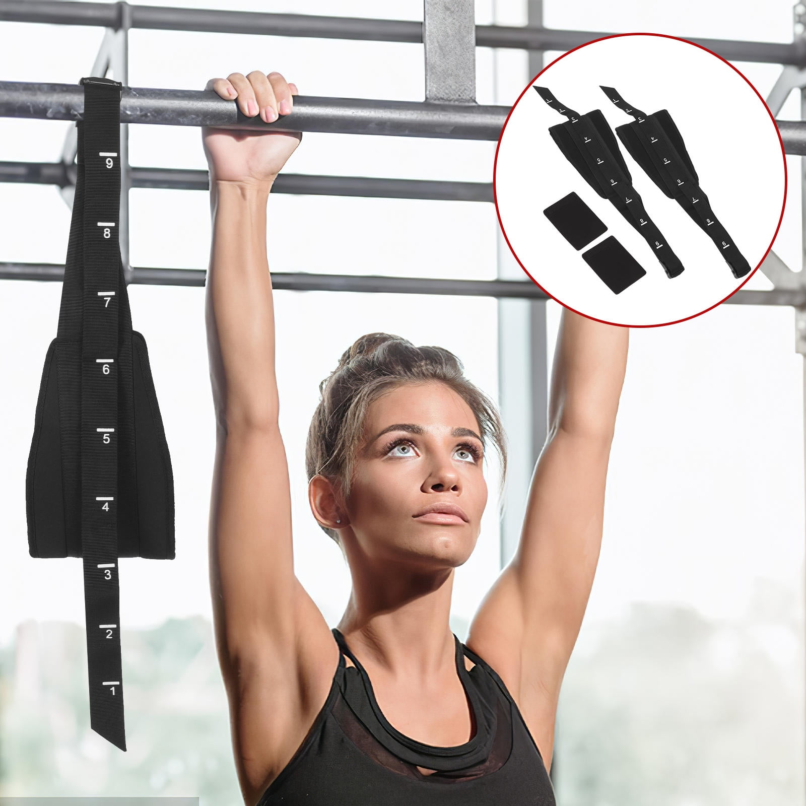 HEMOTON  Workout Equipment Pull up Bar Hanging Straps Ups Fitness Black