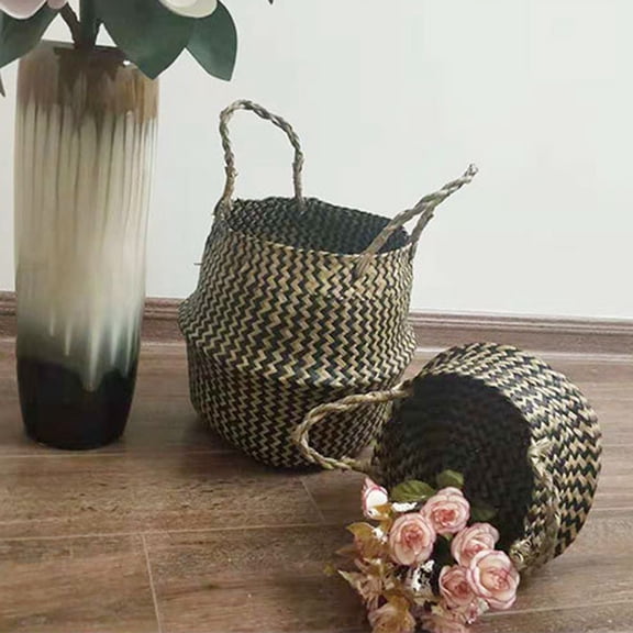 HEMOTON Woven Collapsible Handwoven Basket Handmade Seaweed Material