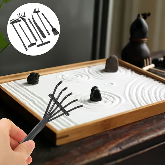 HEMOTON Zen Garden Rake Set with Plastic Tools for DIY Use Black Color Lightweight and Durable 1 Set