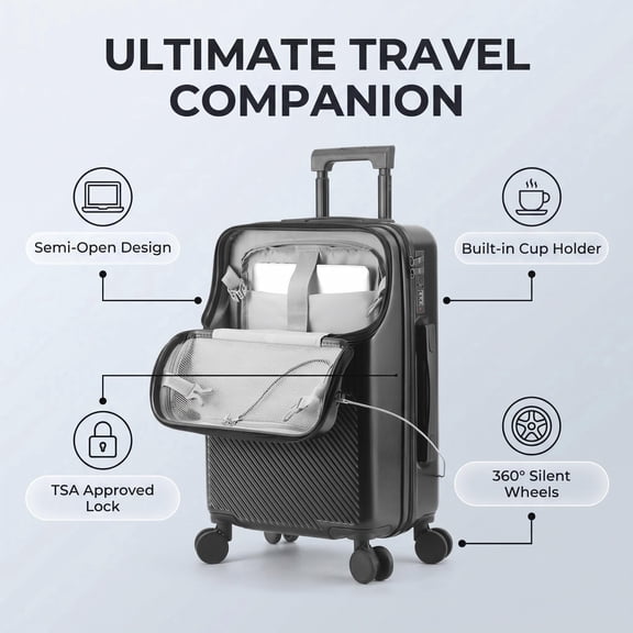 HEMXSZH 20 Inch ABS+PC Luggage, Travel Function Boarding Case, Big Capacity Suitcase With Password Lock And Wheels, Black