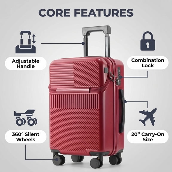 HEMXSZH 20 Inch ABS PC Material Luggage, Travel Function Boarding Case, Big Capacity Suitcase With Password Lock And Wheels, Red