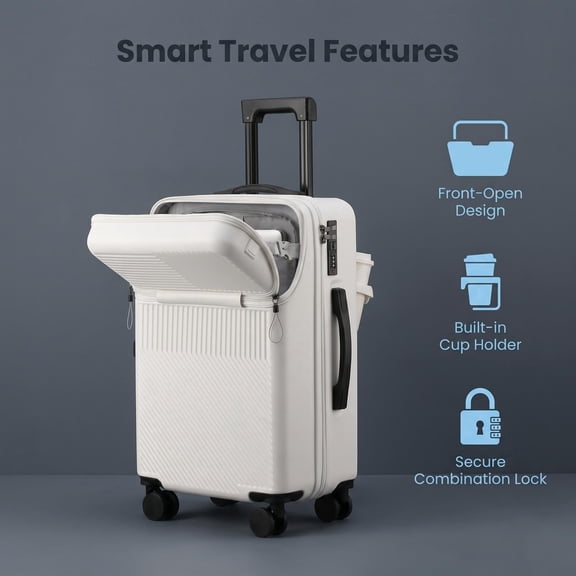 HEMXSZH 20 Inch ABS+PC Material Luggage, Travel Function Boarding Case, Big Capacity Suitcase With Password Lock And Wheels, White