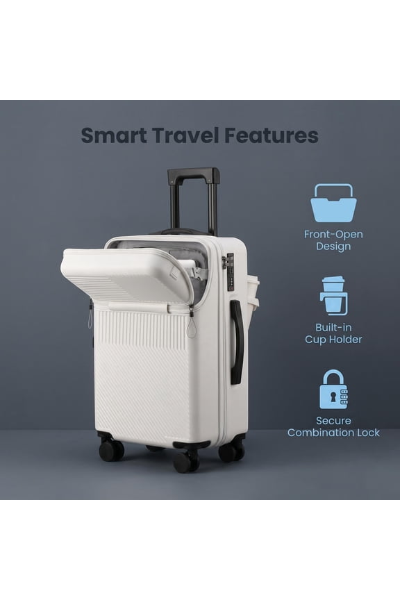 20 Inch ABS+PC Material Luggage, Travel Function Boarding Case, Big Capacity Suitcase With Password Lock And Wheels, White