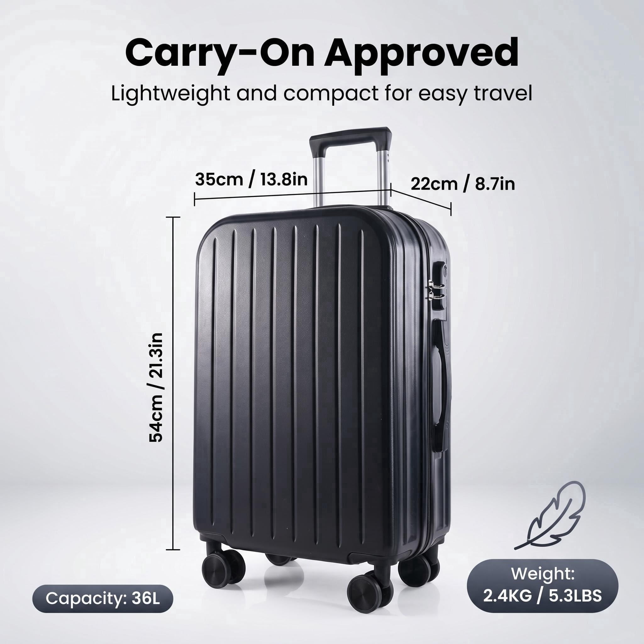 HEMXSZH 20 Inch ABS+PC Hardside Rolling Luggage with Password Lock, USB Port & Cup Holder Suitcase, Black