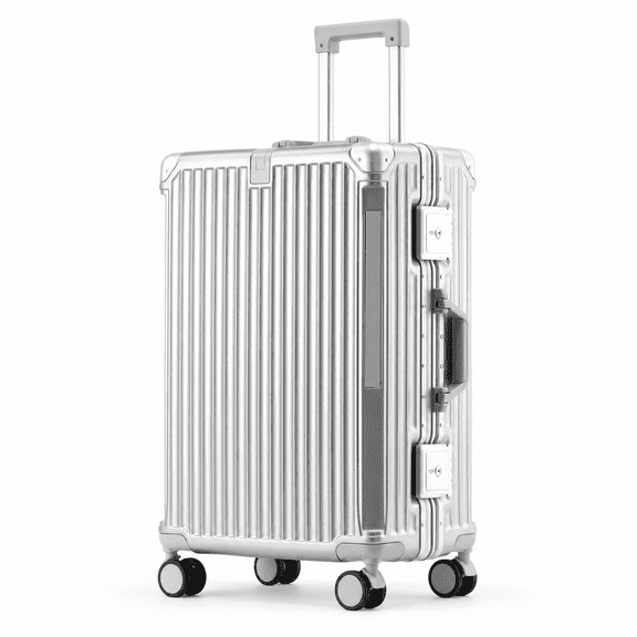 HEMXSZH 20 Inch Carry-On Luggage, PC Hardside Suitcase with Aluminum Frame, TSA Lock, USB Charging Port, Cup Holder and Phone Holder, Silver