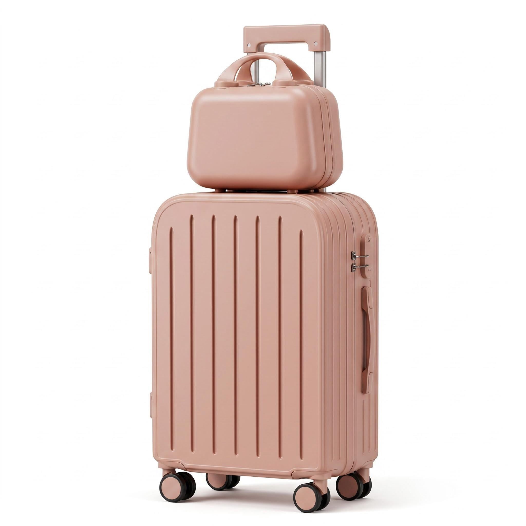 HEMXSZH 20 Inch Adult 2-Piece Hardside Rolling Luggage with Combination Lock and Cup Holder, Pink