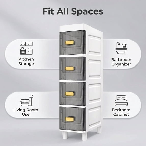 HEMXSZH 4 Layers Stackable Ornament Storage Plastic Drawer Cabinet, Bathroom Storage Bins Set, White & Gray