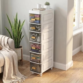 HEMXSZH 6-Tier Stackable Storage Drawer Cabinet, Durable Plastic with Dustproof Design, White & Gray