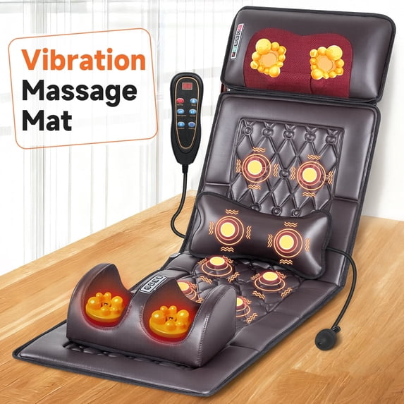 HEMXSZH Full Body Massage Mat with Heat & Vibration,PU Material, Foot Massage & Lumbar Pillow Cushion, Brown