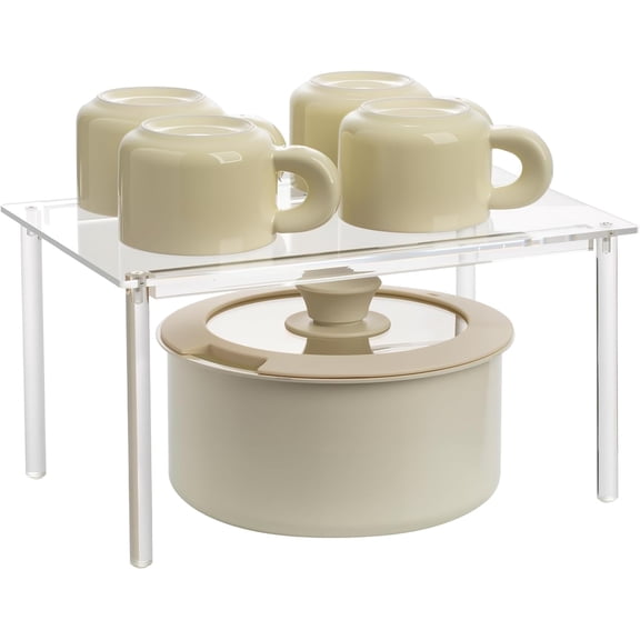 HENABLE 1 Pack Acrylic Cabinet Organizer, Kitchen Countertop Counter Organizer, Clear Spice Rack, Shelf Risers Cabinets for Bathroom, Desk, Dresser Cupboard Organizers and Storage
