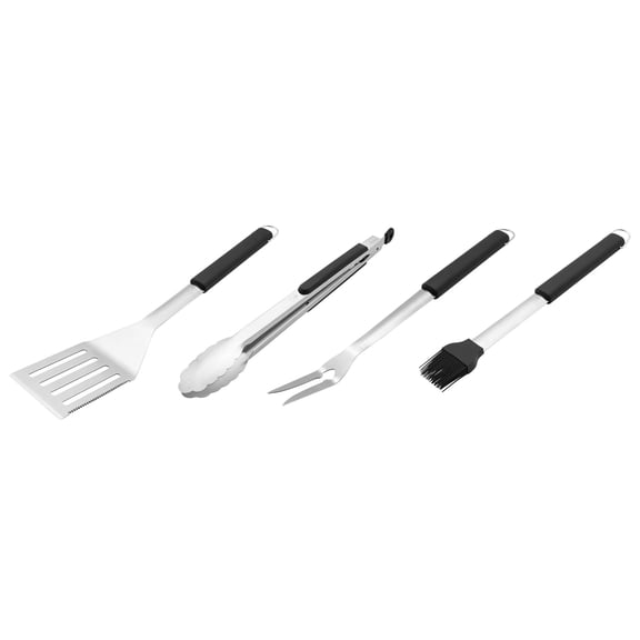 HENCKELS BBQ Grill Tool Set, 4-Piece Stainless Steel Barbecue Accessories with Spatula, Tongs, Fork & Basting Brush, Heavy Duty Outdoor Grilling Kit for Camping, Tailgate & Backyard Cooking Y101