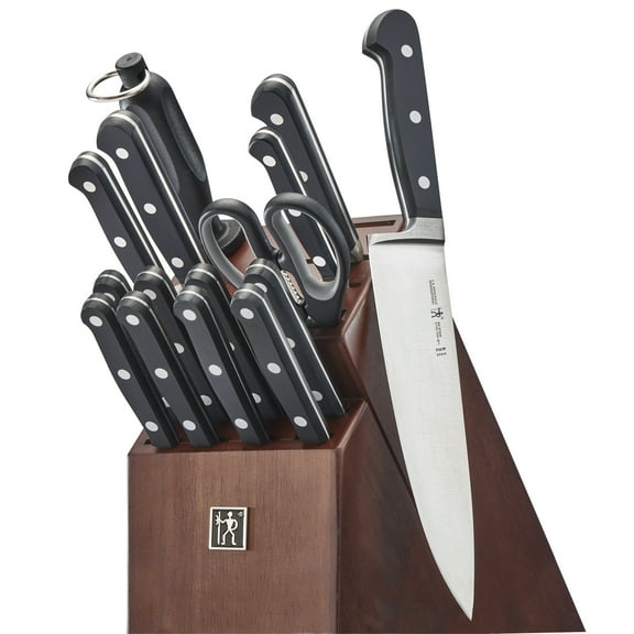 HENCKELS Classic Razor-Sharp 16-pc Knife Block Set, Chef Knife, Bread Knife, Carving Fork and Knife, , Dark Brown Block