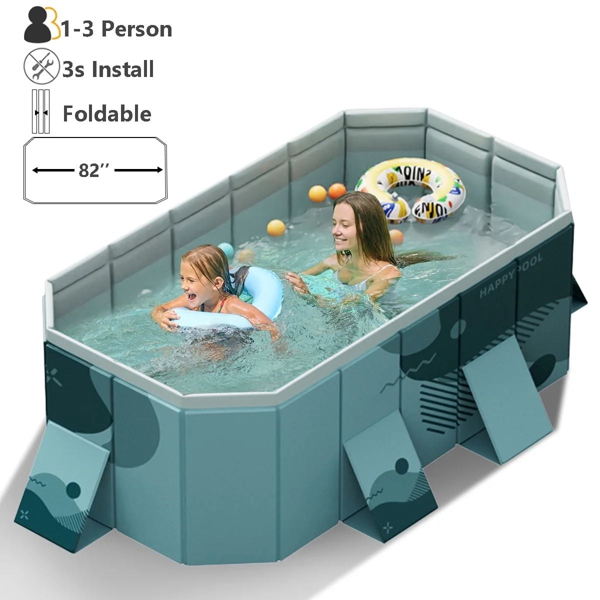 HENG Co. 82"Foldable Non-Inflatable Swimming Pool for 1-4 People, Foldable Above Ground Kiddie Pool for Family(Blue)